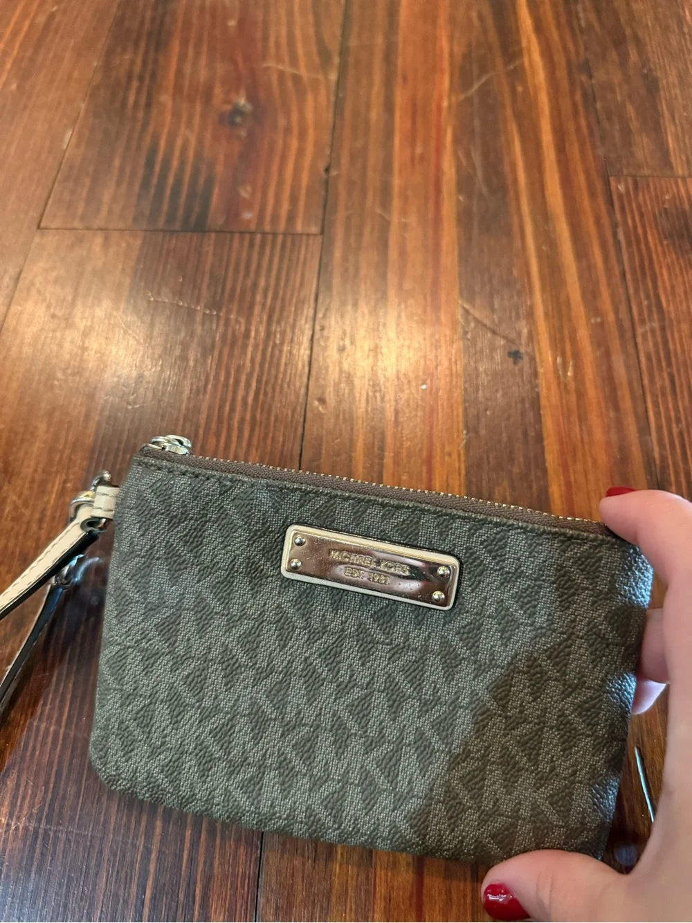 Michael Kors Brown MK Logo Wristlet with Tan Strap